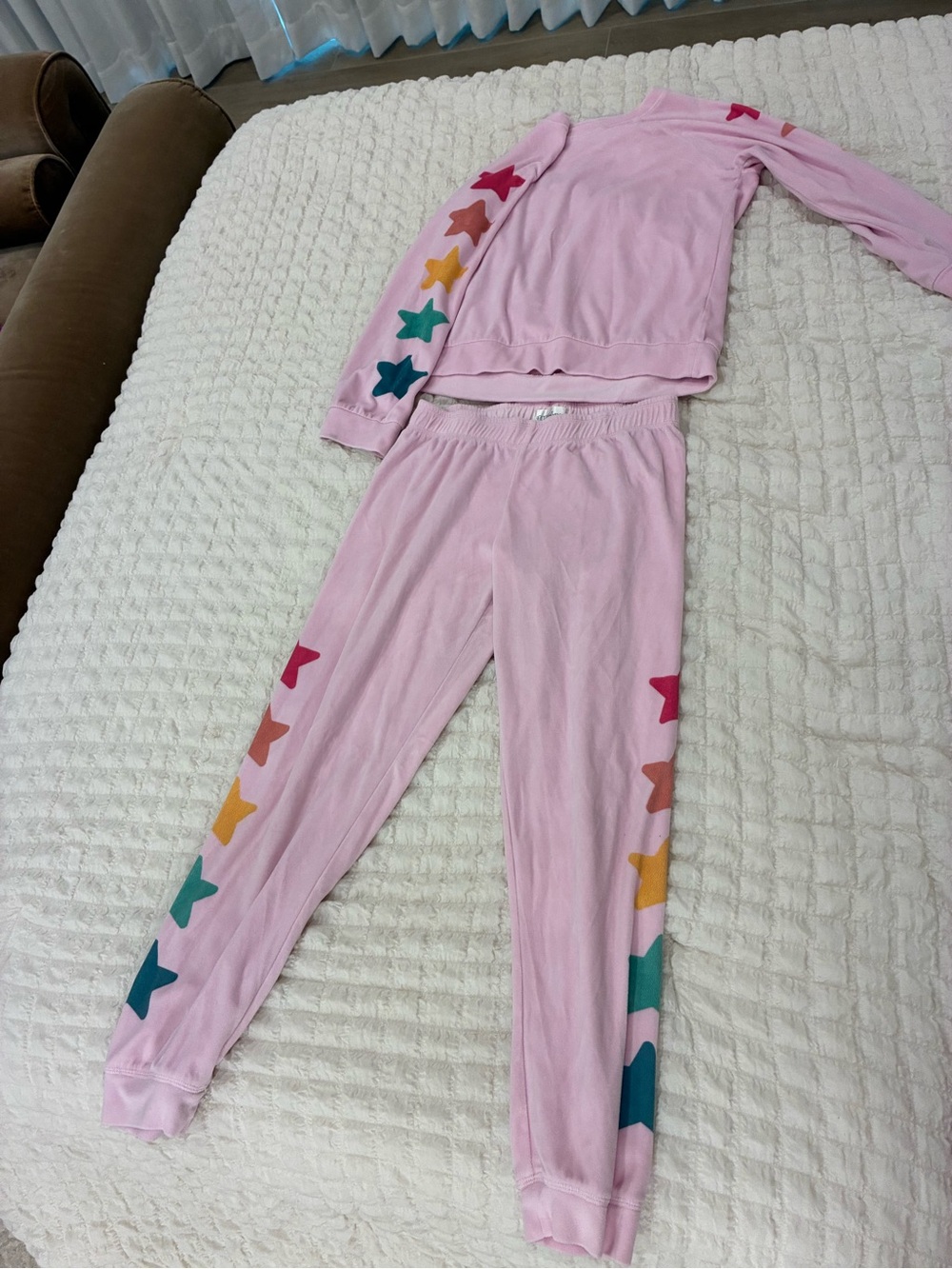 P.J. Salvage Girls Pink Star-Trim Two-Piece Pajama Set